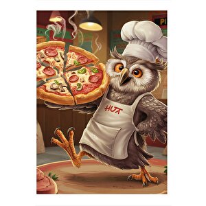 Usta Pizzacı Baykuş Tasarım Ahşap Tablo 35cm X50cm 35x50 cm