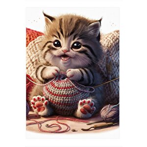 Örgü Ören Yavru Kedi  Hediyelik Mdf Tablo 25cmx 35cm 25x35 cm