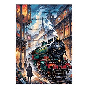 Buharlı Tren Ve İstasyon Mdf Poster 25cmx 35cm 25x35 cm