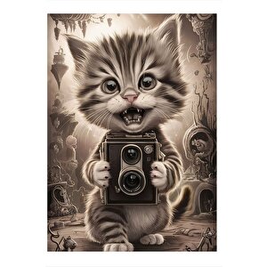 Fotoğrafçı Kedi Model Ahşap Tablo 25cmx 35cm 25x35 cm