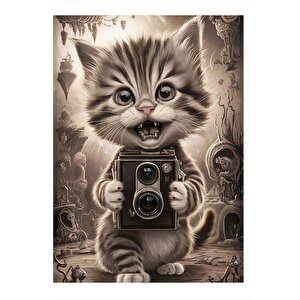 Fotoğrafçı Kedi Model Ahşap Tablo 35cm X50cm 35x50 cm
