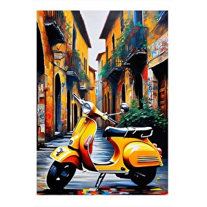 Sarı Scooter Motor Desenli Mdf Tablo 25cmx 35cm 25x35 cm