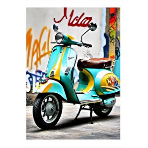 Turkuaz Scooter Motor Hediyelik Ahşap Tablo 35cm X50cm 35x50 cm