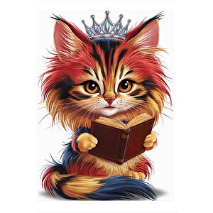 Kitap Okuyan Prenses Kedi Hediyelik Mdf Tablo 25cmx 35cm 25x35 cm