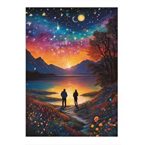Göl Manzarası Modern Ahşap Tablo 35cm X50cm 35x50 cm