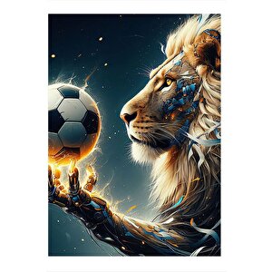 Futbol Oynayan Aslan Art Mdf Tablo 35cm X50cm 35x50 cm