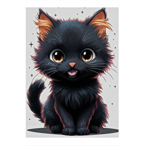Yavru Siyah Kedi Hediyelik Ahşap Tablo 35cm X50cm 35x50 cm