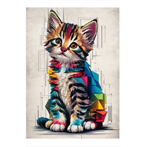 Renkli Kristaller Ve Tekir Kedi Model Ahşap Tablo 25cmx 35cm 25x35 cm