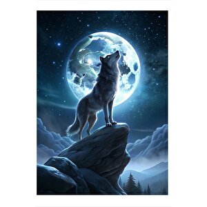 Dolunay Ve Kurt Art Mdf Poster 35cm X50cm 35x50 cm