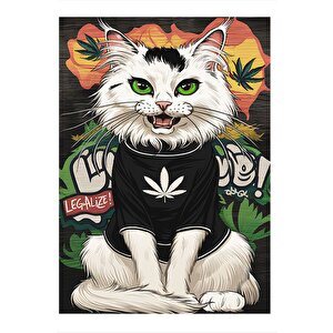 Tişörtlü Beyaz Kedi Art Mdf Tablo 25cmx 35cm 25x35 cm