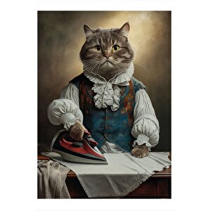 Ütü Yapan Kedi  Hediyelik Ahşap Tablo 35cm X50cm 35x50 cm