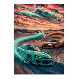 Spor Araba Drift Yarışı Modern Ahşap Tablo 35cm X50cm 35x50 cm