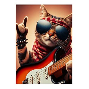 Rockçi Kedi Model Ahşap Tablo 25cmx 35cm 25x35 cm