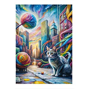 Renkli Ipler Ve Kedi Dünyası Art Mdf Tablo 25cmx 35cm 25x35 cm