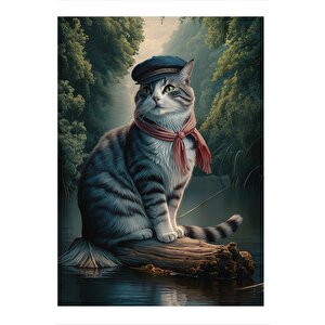 Bohem Kedi Ve Nehir Art Mdf Tablo 35cm X50cm 35x50 cm