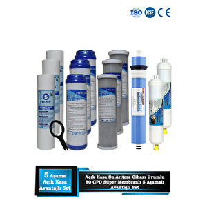 Açık Kasa Su Arıtma 80 Gpd Süper Membranlı 5 Aşamalı Cift Karbonlu Ekonomik Paket