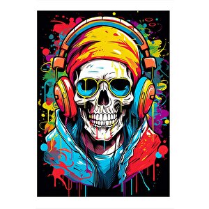 Müzik Dinleyen Kurukafa Tasarım Mdf Tablo 35cm X50cm 35x50 cm