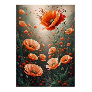 Kırmızı Gelincik Çiçeği Desenli Ahşap Tablo 35cm X50cm 35x50 cm