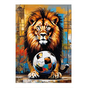 Aslan Ve Futbol Topu Desenli Ahşap Tablo 25cmx 35cm 25x35 cm