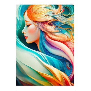 Renkli Saçlı Kadın Tasarım Ahşap Tablo 25cmx 35cm 25x35 cm