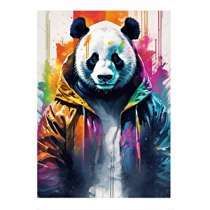 Yağmurluk Giymiş Panda Modern Ahşap Tablo 25cmx 35cm 25x35 cm