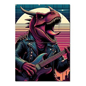 Gitarcı Dinozor Dekoratif Mdf Tablo 70cmx 100cm
