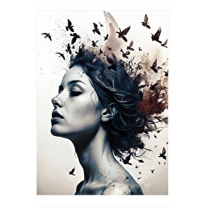 Uçan Kuşlar Ve Kadın Mdf Poster 25cmx 35cm
