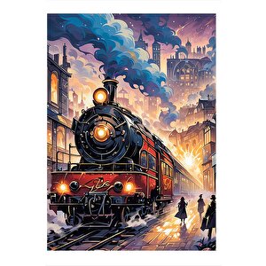 Eski Buharlı Tren Desenli Mdf Tablo 35cm X50cm 35x50 cm