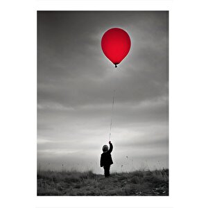 Kırmızı Uçan Balonlu Çocuk Mdf Poster 25cmx 35cm 25x35 cm