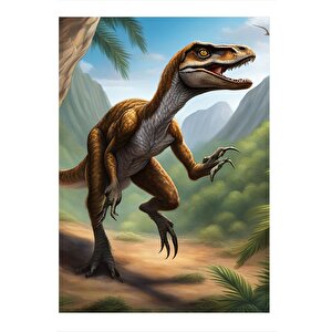 Dinozor T-rex Av Peşinde Hediyelik Mdf Tablo 35cm X50cm 35x50 cm