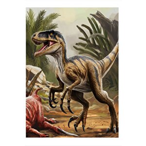 Dinozor Desenli Ahşap Tablo 35cm X50cm 35x50 cm