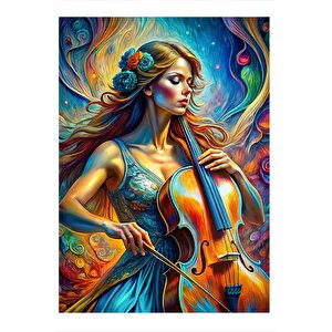 Kadın Ve Çello Tasarım Ahşap Tablo 35cm X50cm 35x50 cm