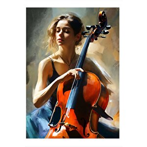 Viyolancel Ve Kadın Mdf Poster 35cm X50cm 35x50 cm