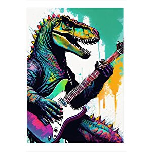 Gitar Çalan Dinazor Art Mdf Poster 25cmx 35cm 25x35 cm