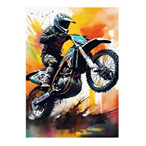 Cross Motosiklet Yarışçısı Desenli Mdf Tablo 35cm X50cm 35x50 cm