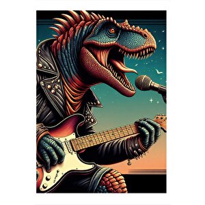Gitar Çalan Dinazor Tasarım Mdf Tablo 35cm X50cm 35x50 cm
