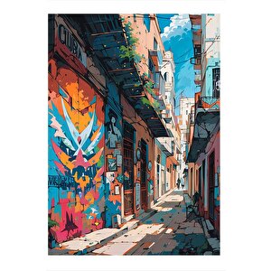 Grafitili Sokak Desenli Ahşap Tablo 35cm X50cm 35x50 cm