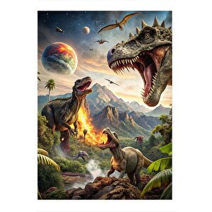 Dinozorlar Modern Ahşap Tablo 35cm X50cm 35x50 cm