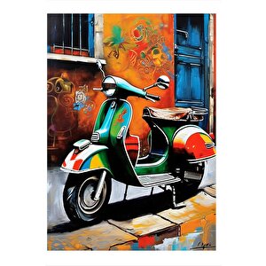 Retro Scooter Motosiklet Dekoratif Ahşap Tablo 35cm X50cm 35x50 cm