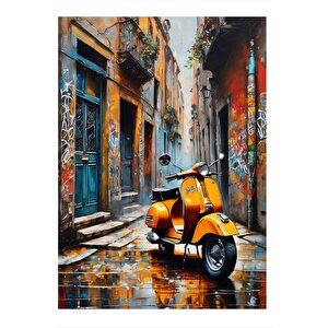 Retro Scooter Motosiklet Tasarım Ahşap Tablo 35cm X50cm 35x50 cm