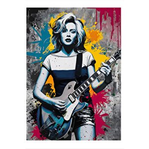 Gitarist Kız Model Ahşap Tablo 35cm X50cm 35x50 cm