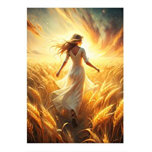 Başak Tarlasındaki Kadın Modern Ahşap Tablo 25cmx 35cm 25x35 cm