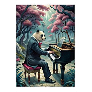 Piyano Çalan Panda Mdf Poster 35cm X50cm 35x50 cm