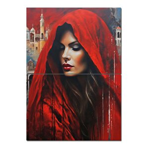 Kırmızı Örtülü Kadın Dekoratif Mdf Tablo 70cmx 100cm