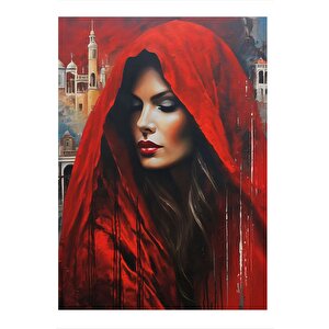 Kırmızı Örtülü Kadın Dekoratif Mdf Tablo 25cmx 35cm 25x35 cm