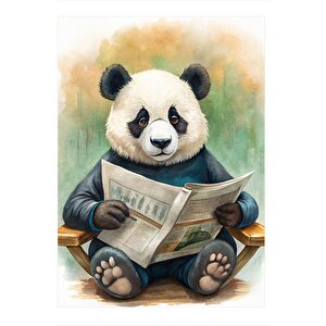 Gazete Okuyan Panda Mdf Tablo 35cm X50cm 35x50 cm