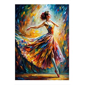 Pastel Renkler İçindiki Balerin Kadın Hediyelik Ahşap Tablo 35cm X50cm 35x50 cm