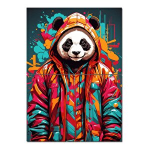 Kapşonlu Giymiş Panda Desenli Ahşap Tablo 70cmx 100cm 70x100 cm