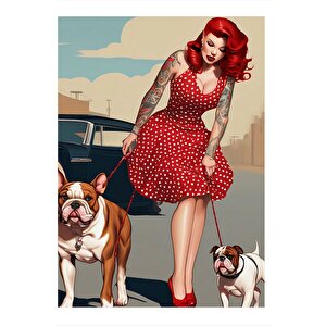 Köpeklerini Gezmeye Çıkaran Dövmeli Kadın Model Mdf Tablo 25cmx 35cm 25x35 cm