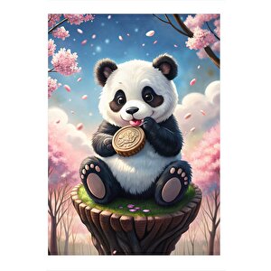 Sevimli Panda Ve Şekerleme Tasarım Ahşap Tablo 35cm X50cm 35x50 cm